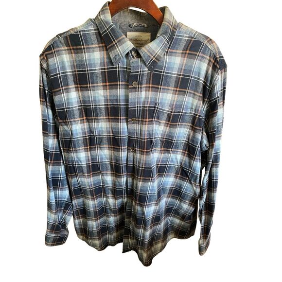 Weatherproof Vintage Men’s XXL Flannel Plaid Button-Down Shirt Navy Brown - Picture 2 of 12